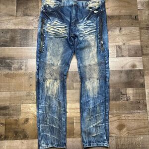 Blue Cult Men’s Size 36 Jeans Distressed Studded Denim Straight Leg Acid Wash